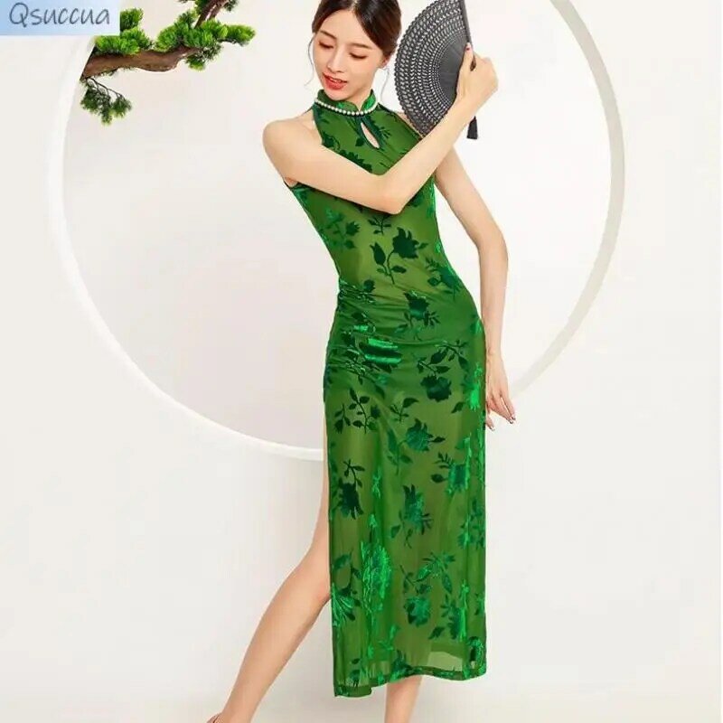 Disfraz de baile clásico Cheongsam, traje de rima corporal elástica, práctica Retro, actuación, nuevo