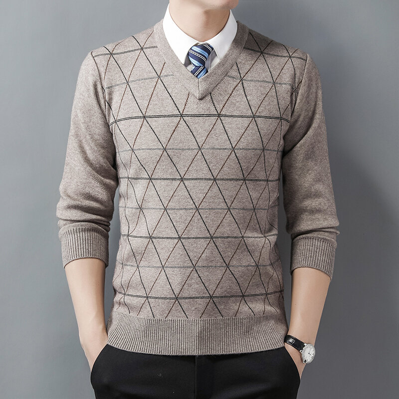 남성용 따뜻한 스웨터, 비즈니스 캐주얼 스웨터, 하트 넥라인 스웨터, 풀오버, 단색 패션