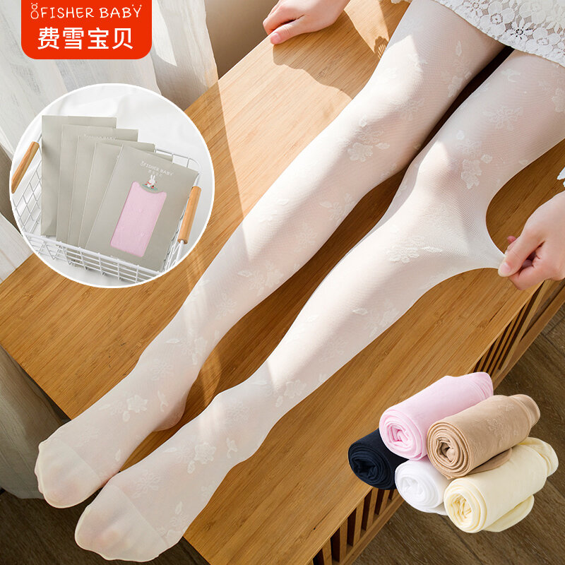 Summer thin anti-mosquito pantyhose girls breathable mesh Ultra-thin transparent tights Anti-snatch flowers baby kids stockings
