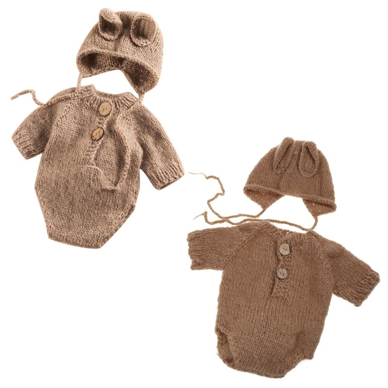 1 conjunto malha chapéu do bebê macacão conjunto recém-nascido fotografia adereços roupa infantil foto roupas