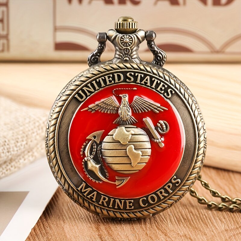 Colar temático do Corpo de Fuzileiros Navais dos Estados Unidos para homens, relógio de bolso de quartzo, pingente de lembrança