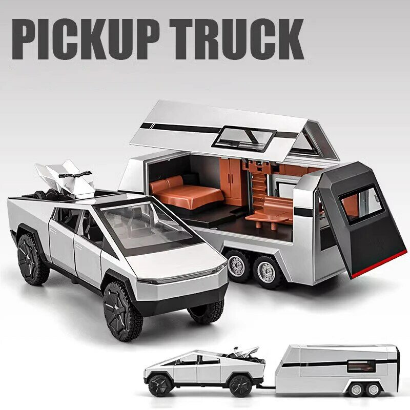 1:32 Tesla Cybertruck Model Y Trailer Car lega diecast e veicoli giocattolo modello di auto giocattolo in metallo collezione di suoni e luci giocattolo per bambini