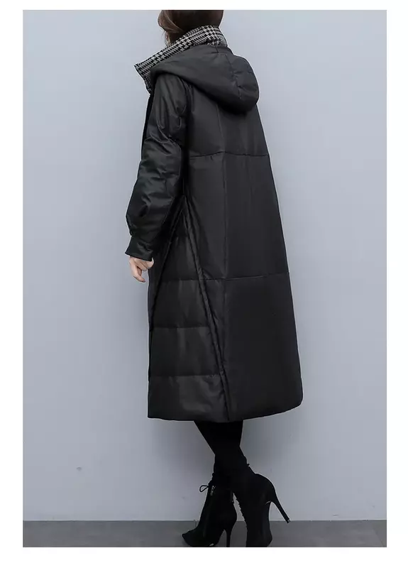Tcyeek-우아한 양가죽 패션 후드 다운 자켓 및 코트 여성용, 따뜻한, 양피, 패션, 2023 겨울