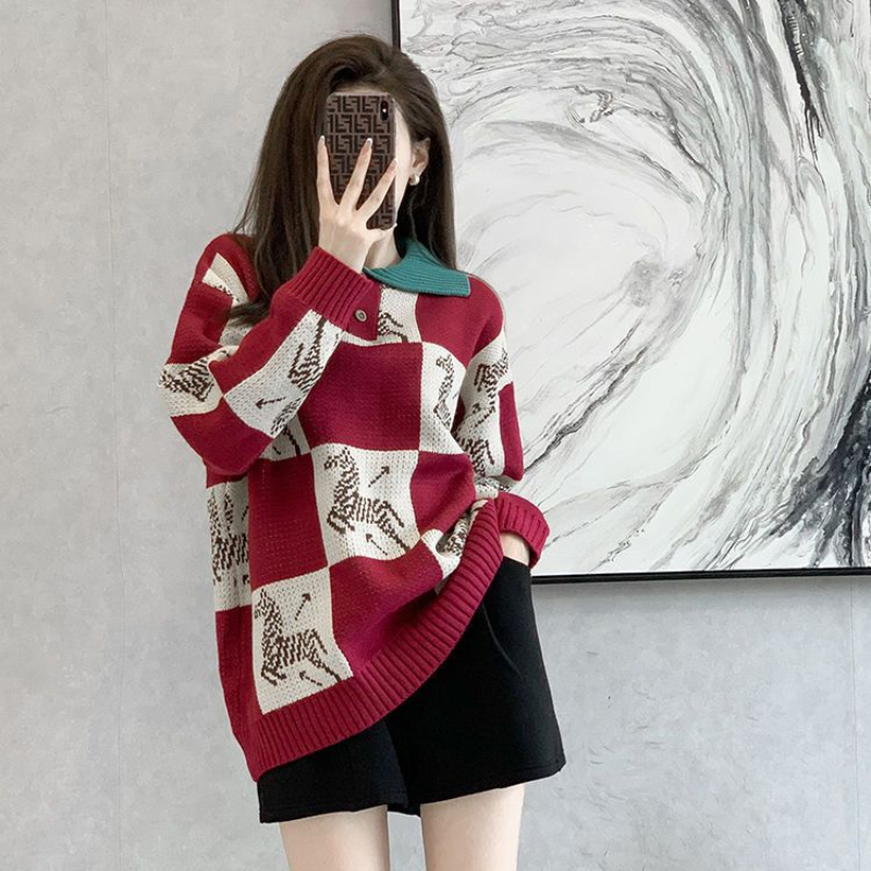Jersey de manga larga para mujer, suéter de punto informal, abrigo vintage japonés, otoño e invierno, 2023