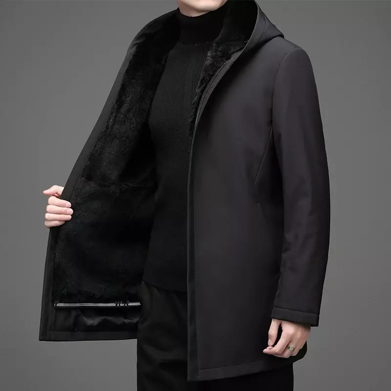 Ayunsue casacos de inverno para homem 2022 quente com capuz casacos de comprimento médio preto parka hombre pele de coelho forro jaqueta e casaco sgg733