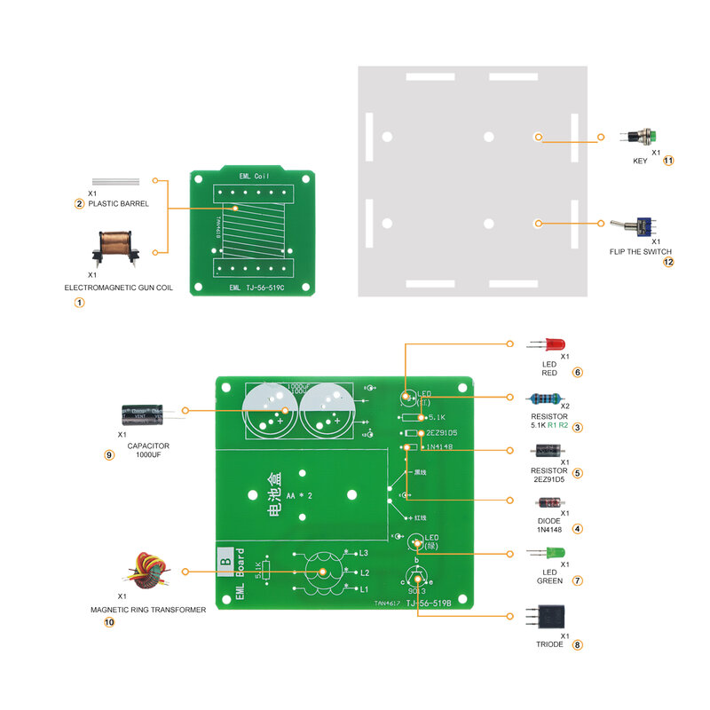 DIY Electronic Soldering Kit, arma eletromagnética, Impulsionador de fabricação, Módulo Circuito, Componentes eletrônicos
