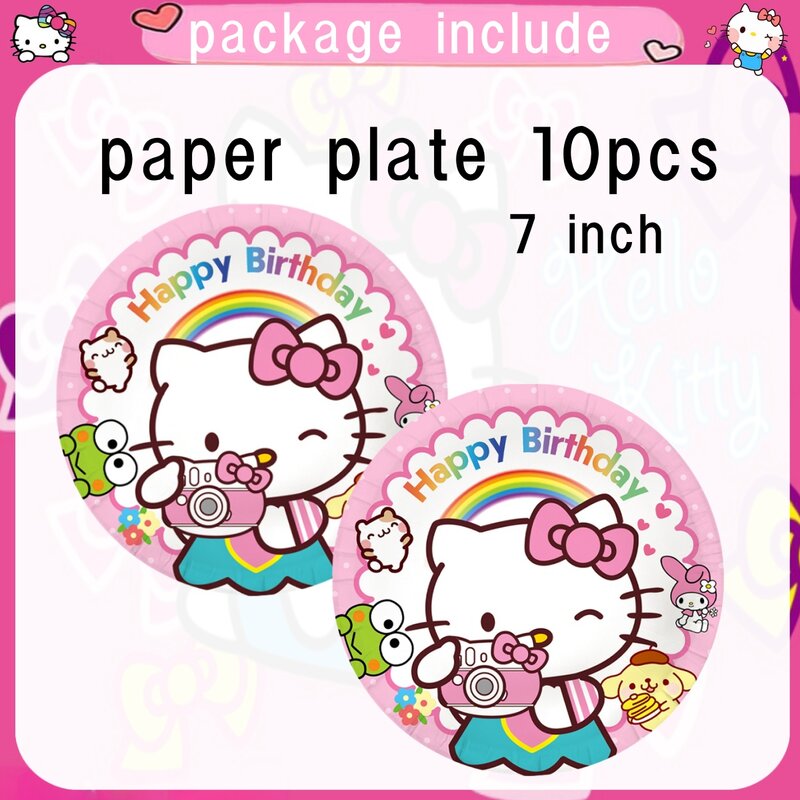 Hello Kitty Birthday Party Decoration Cartoon Cat Disposable Tableware Tablecloth Cup Plate Balloons Girls Favors Party Supplies