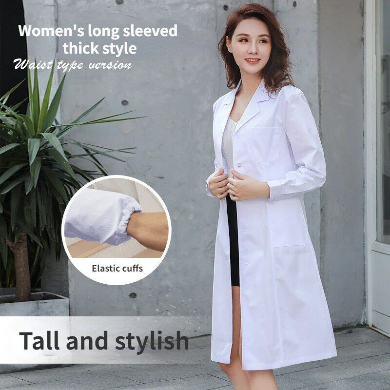 短い半袖ラボ化学看護服、女性の白いコート、医師の制服、女性と男性の衣装