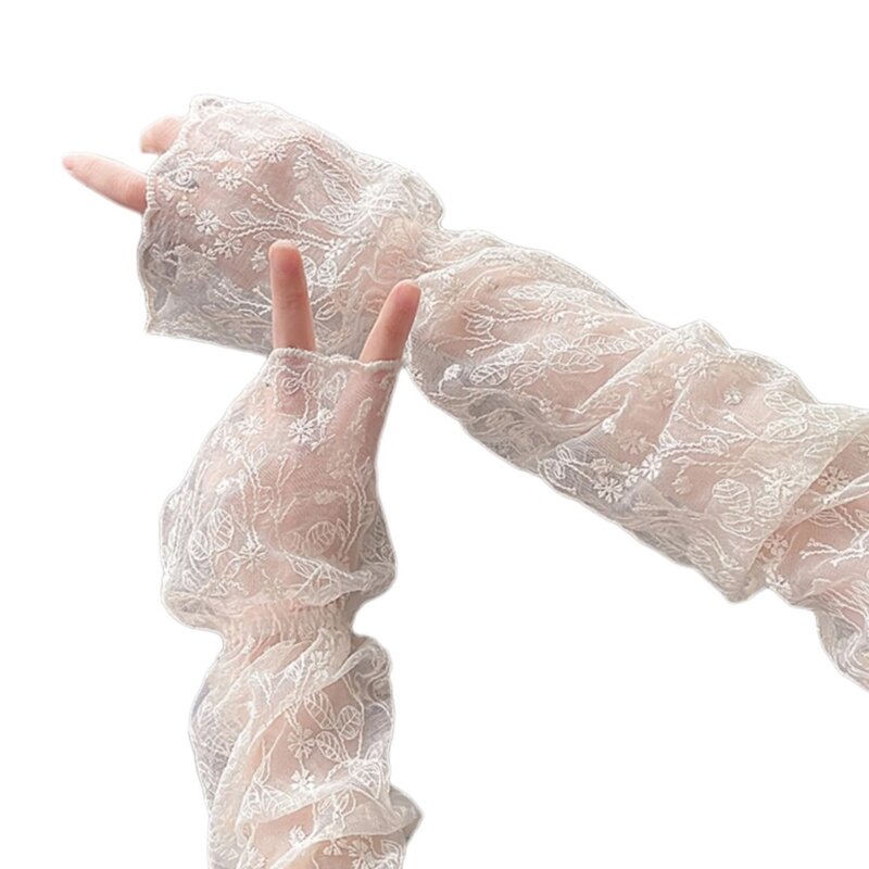 Guantes encaje cubierta brazo para conducir, mangas decorativas, cubierta brazo para niña, guantes