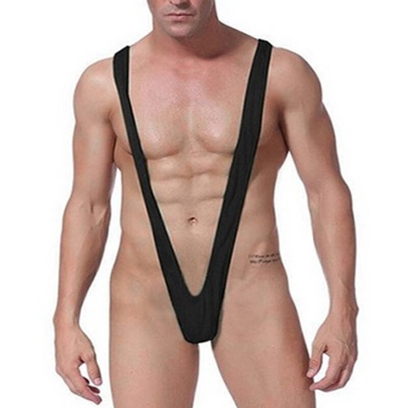 Seksowne majtki męskie erotyczne bielizna strój kąpielowy paski Borat Mankini jednoczęściowy V Sling Stretch Singlet body Underweat Stretch