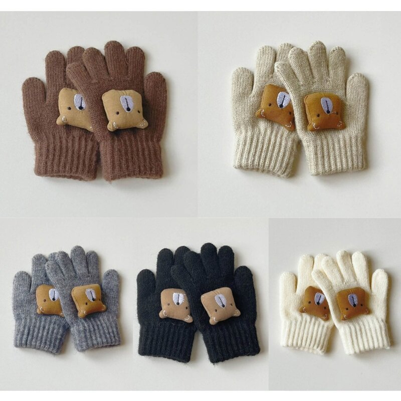 قفازات أصابع الدب الكرتونية محبوكة قفازات الشتاء الدافئة للأطفال هدية QX2D