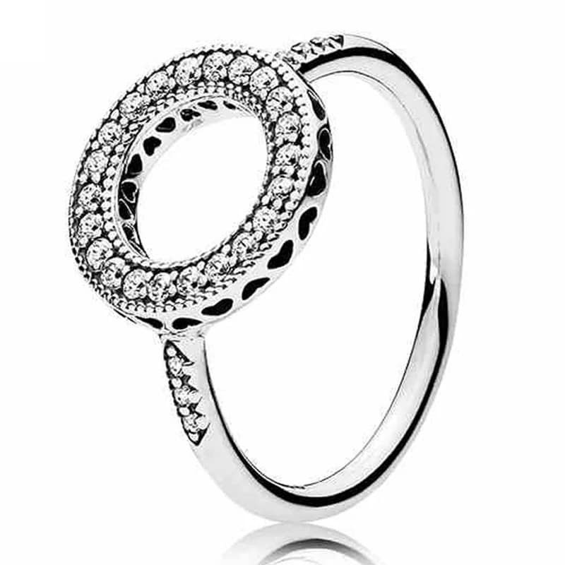 Anillo de Plata de Ley 925 para mujer, círculos de firma pavimentados, corazones de Halo, Princesa, espoleta, anillo de lazo, regalo, joyería de moda