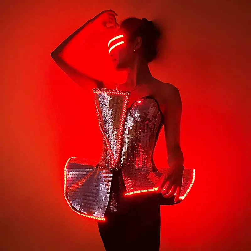 Neue LED-Kleid Frau Rave Outfits Nachtclub Tron Dance Wear Party leuchten Bühnen kostüm leuchtende Gogo Tänzer Kleidung Leistung