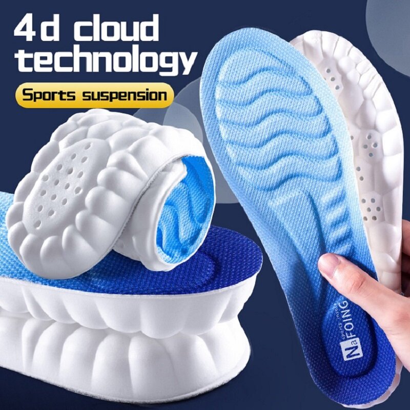 กีฬา Insoles 4D Latex Super Soft ความยืดหยุ่นสูงรองเท้า Anti-Pain ระงับกลิ่นกายเบาะ Arch Support Insoles เท้าพื้นรองเท้า