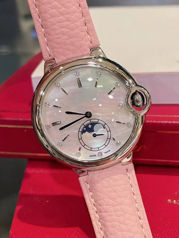 Designerska stalowa obudowa szafirowe lustro diamentowy pierścionek tarcza skórzany pasek zegarek kwarcowy 2024 nowy damski zegarek modny luksusowy zegarek