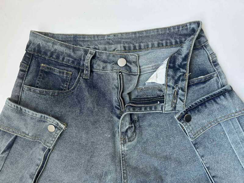 Women Hollow Out Detachable Wide Leg Straight Denim Pants High Waisted Button Jean Trousers 2024 New Fashion Streetwear