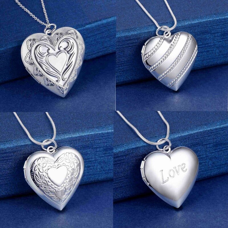 Fine Silver color Photo Frame Pendant Necklace Chain For Woman Charm Wedding Fashion Jewelry