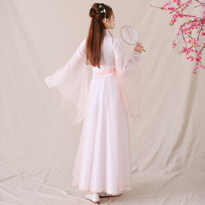 女性のための中国の古代スタイルのhan衣装、妖精のダンスパフォーマンスの衣装、ロングドレススーツ