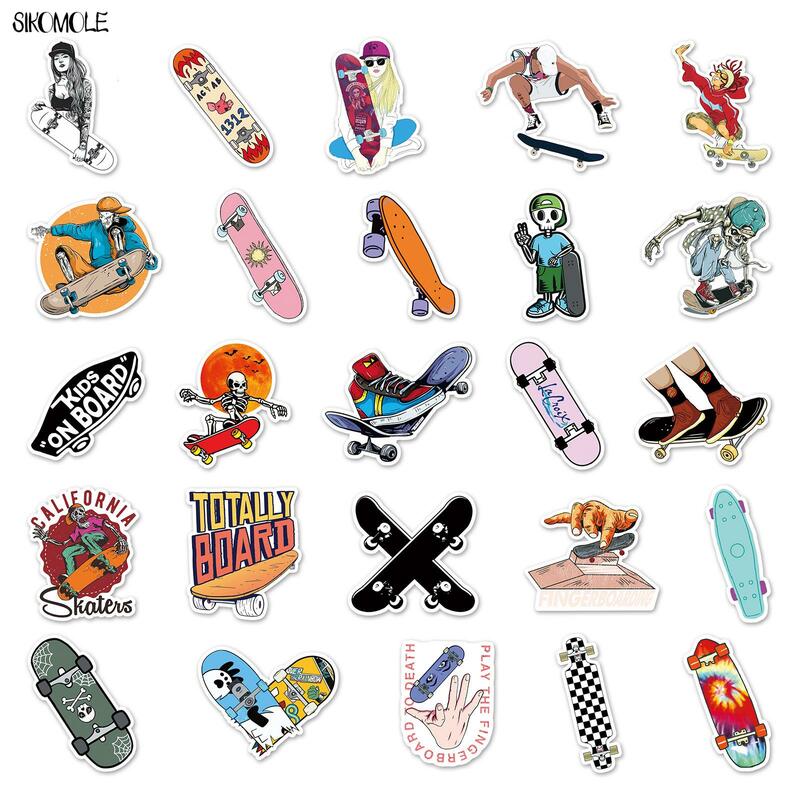 10/30/50 pçs dos desenhos animados skateboarding adesivos estéticos crianças diy brinquedos skate portátil motocicleta telefone graffiti decalques adesivo f5