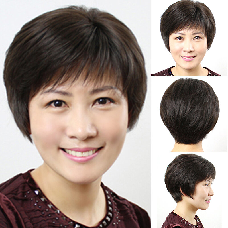 Pelucas sintéticas de moda para mujer, pelo corto Natural de uso diario con frontal Bob, resistente al calor, color negro y marrón