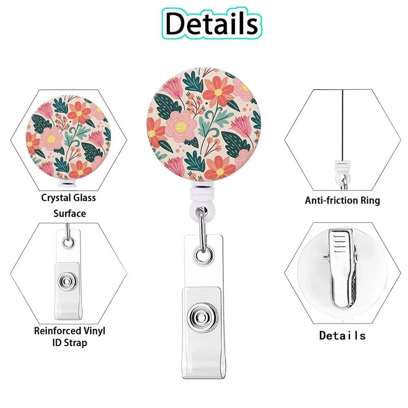 Creative Cute Flower Retractable Nurse Badge Reel Clip Badge Holder Students Doctor ID Card Holder Keychain Plastic Badge Clip