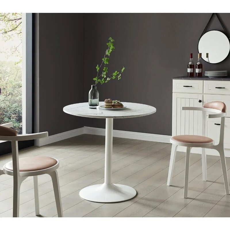 Tavolo rotondo a tulipano, tavoli in metallo con finitura in marmo da 31.5 "Top tavolo da pranzo rotondo moderno tavoli con piedistallo tavolo da cucina tavoli da bistrot