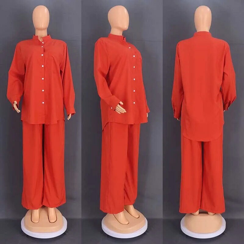 L-3XL africano roupas para as mulheres primavera outono africano manga longa poliéster verde amarelo vermelho duas peças define topo e calça longa