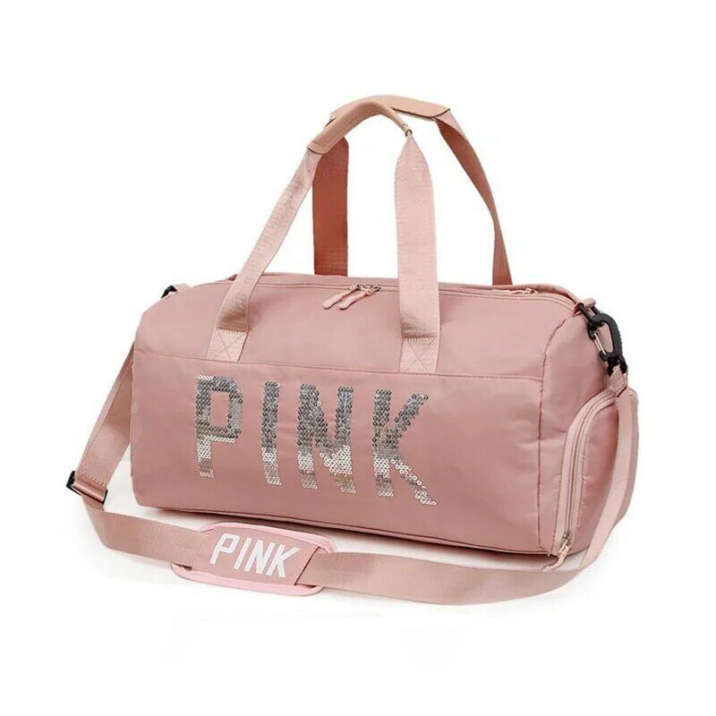 Розовая дорожная сумка с блестками для тренажерного зала, сумка для фитнеса и тренировок, женская спортивная сумка-тоут для кабины, сумка для путешествий, женская сумка-тоут для кабины