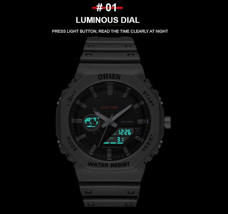 OHSEN-reloj Digital LED para hombre, cronógrafo deportivo, resistente al agua, con fecha, militar, electrónico, Masculino