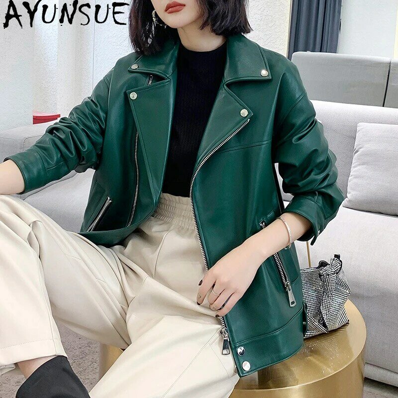Куртка AYUNSUE женская из натуральной кожи, популярная короткая овечья кожа, на молнии, модная свободная стильная, с локомотивом, в стиле Харадзюку
