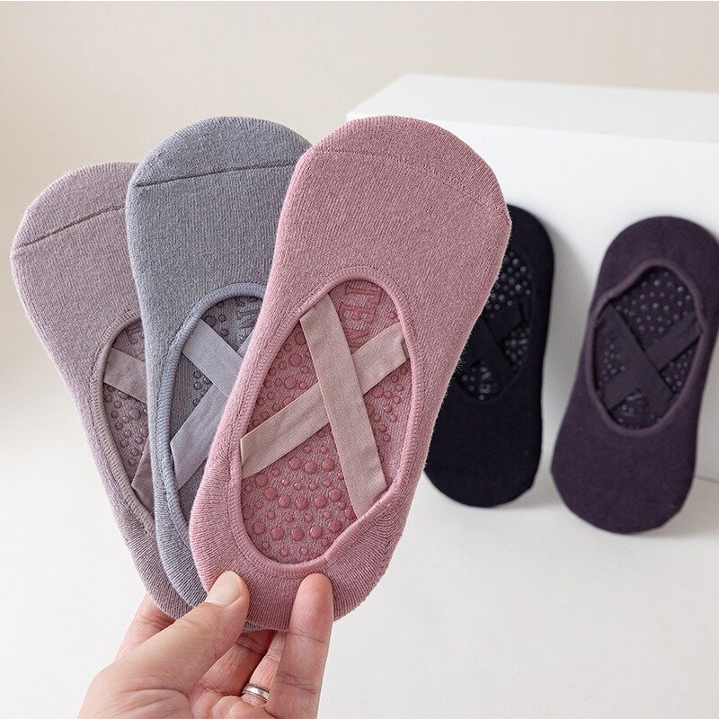 Toalha antiderrapante de Pilates de silicone para mulheres, meias de ioga invisíveis, atadura de algodão, meia barre