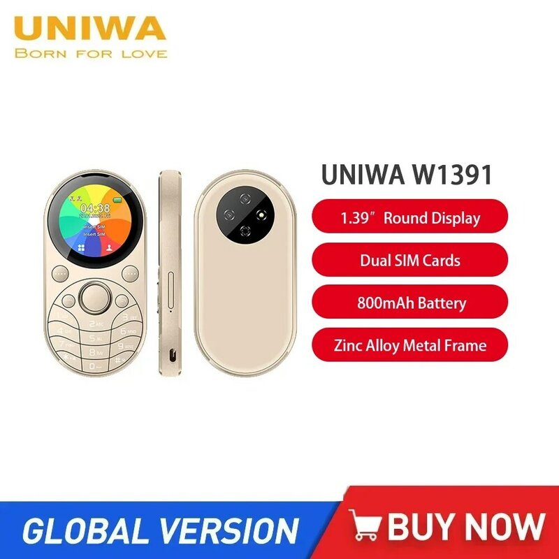 Овальная металлическая мини-клавиатура UNIWA W1391 для корпуса телефона, карманная фонарь с двумя SIM-картами, экран 1,39 дюйма, беспроводное радио MP3/MP4