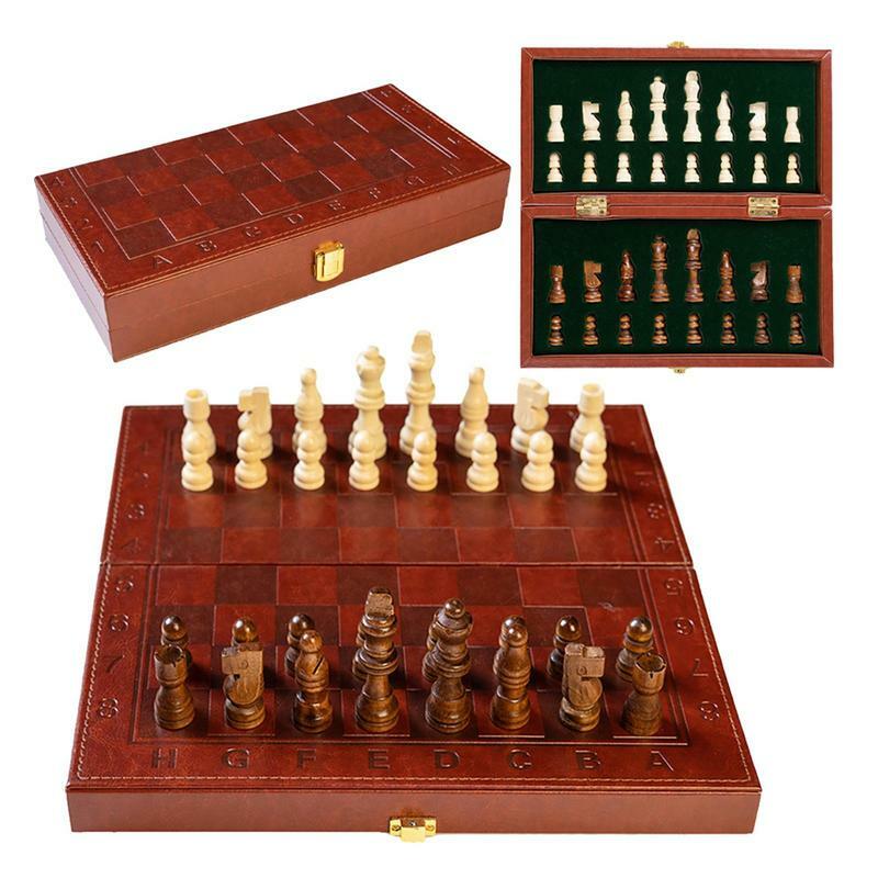 لوح شطرنج محمول من الخشب الصلب للبالغين ، مجموعة شطرنج قابلة للطي ، لعبة شطرنج قابلة للطي ، ألعاب استراتيجية عائلية