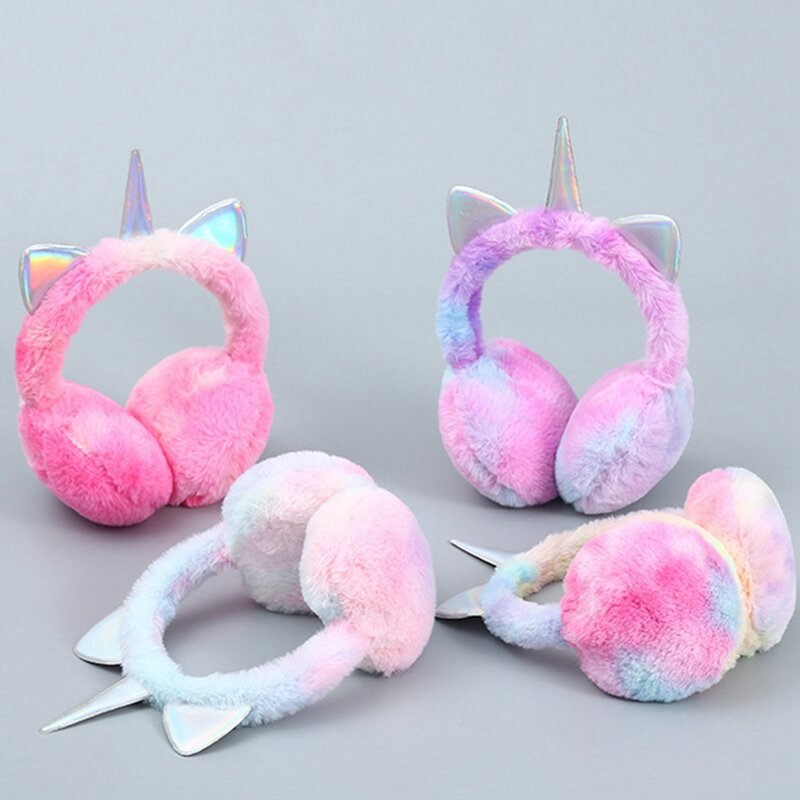 Bando penutup telinga wanita, Earmuff Unicorn headphone hangat musim dingin topi penutup telinga anak-anak Earmuff payet bulu halus penutup telinga