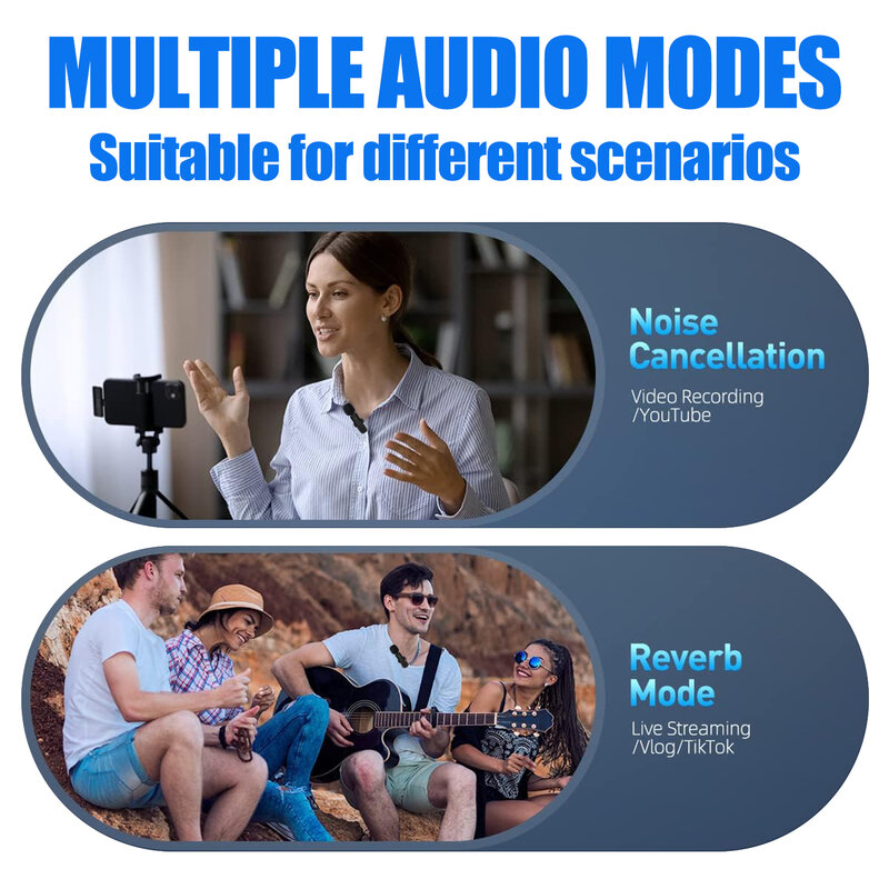 Microphones Lavalier sans fil 3 en 1 pour iPhone, iPad, Android, Appareil photo, Microphone USB-C, Mini microphone avec réduction du bruit f