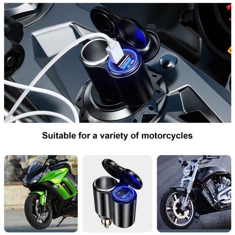 Colokan Hella Din sepeda motor ke QC 18W & PD 45W pengisi daya USB tipe-c dengan soket pemantik rokok 12V untuk BMW Ducati Triumph