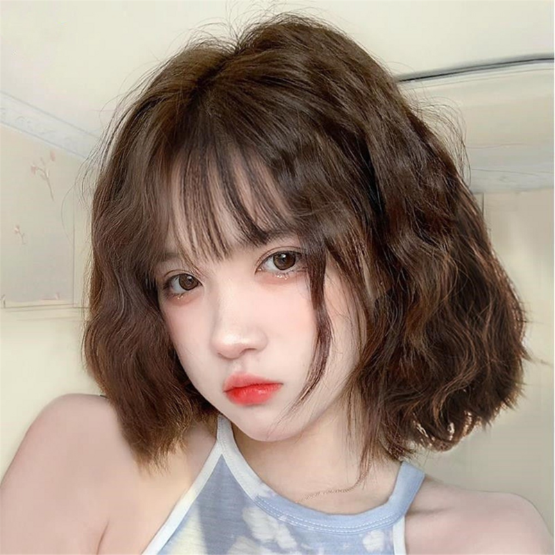 Женский парик Боб БОБО с челкой, естественный короткий парик Боб, короткий вьющийся парик для повседневной корейской версии шоколадного цвета