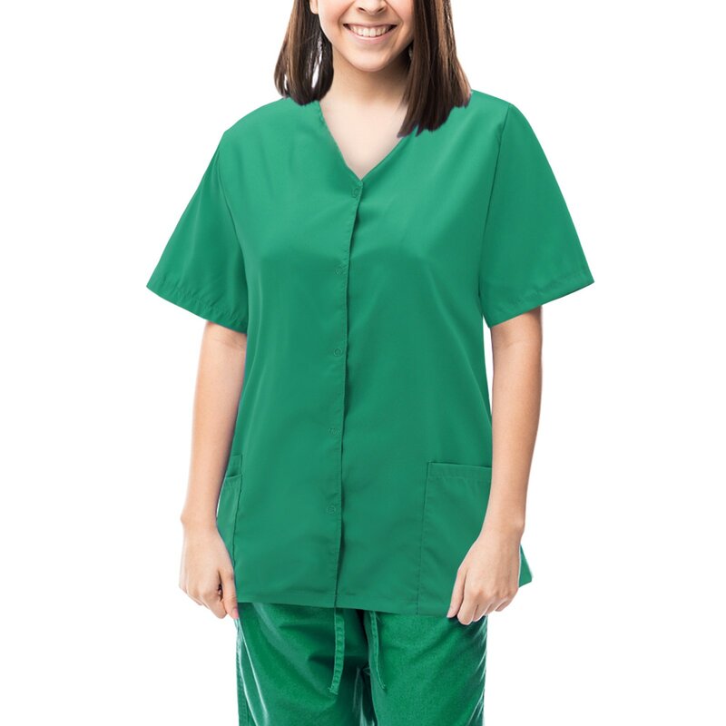 Scrub seragam lengan pendek leher V, atasan seragam perawat multi warna, kaus kerja medis dokter hewan peliharaan Scrub