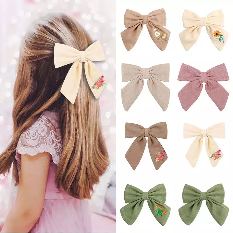 Fermagli per capelli a farfalla con ricamo per neonate Solid Bowknote Hair Pin barrette fatte a mano copricapo per bambini copricapo per bambini regali