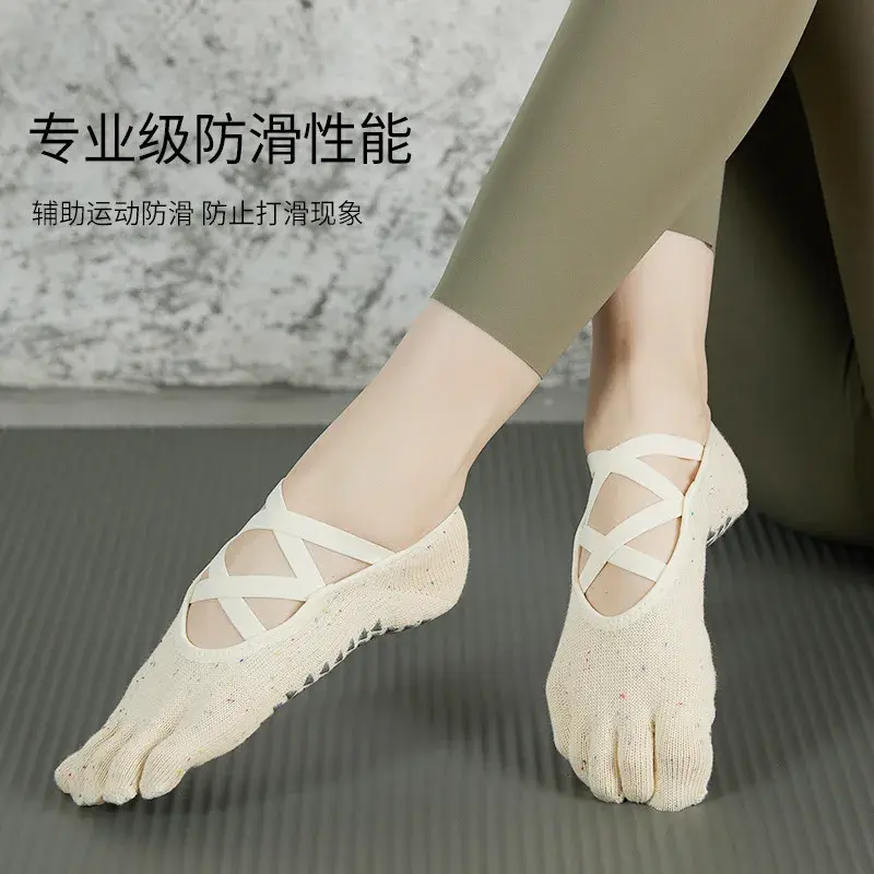 Kaus kaki Yoga wanita kaus kaki pendek lima jari silikon antiselip punggung terbuka kebugaran olahraga Pilates kaus kaki lantai