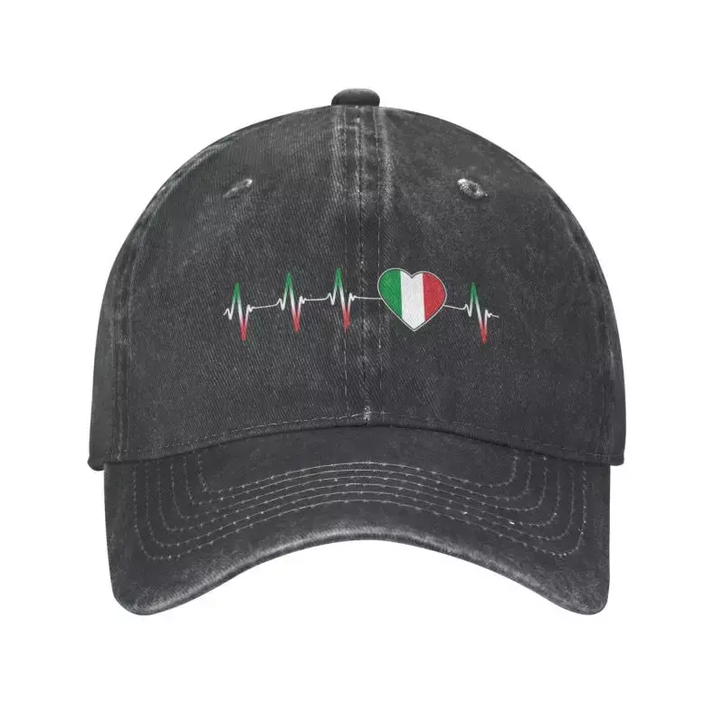Cool Cotton Italian Heartbeat Italy Flag Baseball Cap Women Men Personalized Adjustable Unisex Dad Hat Outdoor