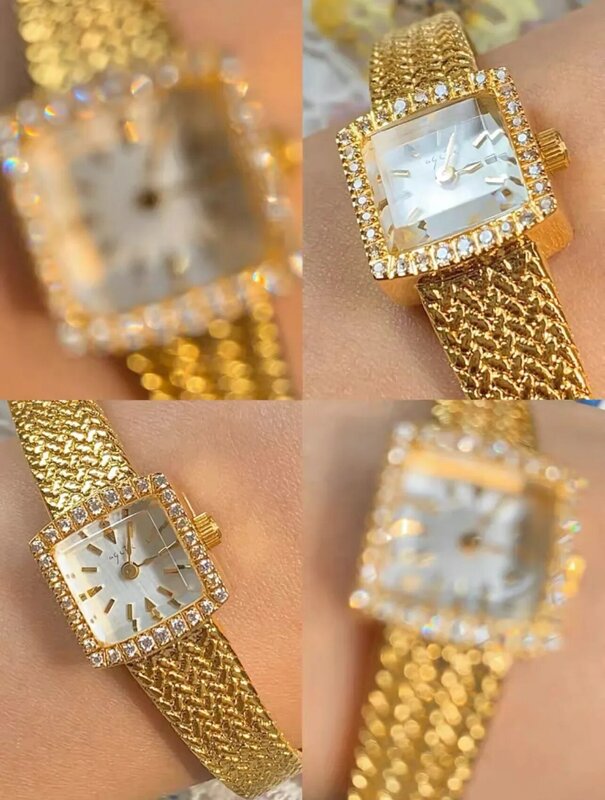 High Quality Vintage 24K Gold Plated New designer Women Watches Square Dial Luxury Diamond Gold Ladies High-end Clock Gifts