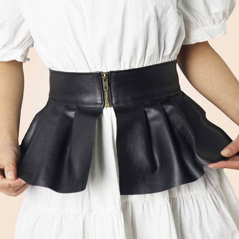 หนัง PU แบบใหม่ Peplum เข็มขัดบุคลิกภาพผู้หญิงเอวยืดหยุ่นเอว Slim Streetwear สุภาพสตรีอุปกรณ์เสริม