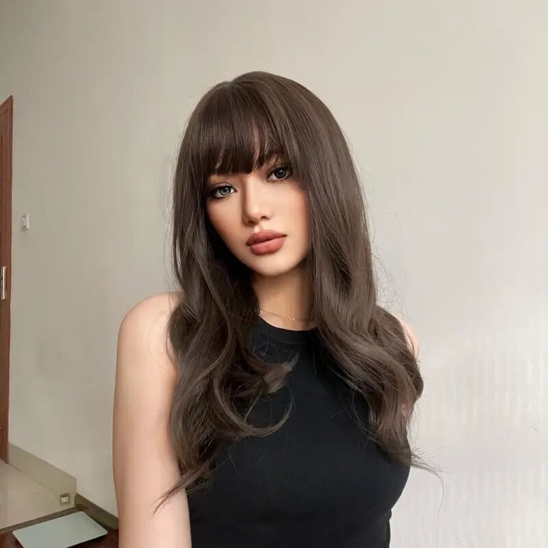 22 Inch Synthetic Wig Women's Wig Brown Gradient Light Blonde Long Wavy Curly Hair With Bangs Fashion Elegant Daily Natural