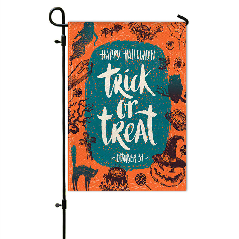 30X45CM tema Halloween bendera dekorasi Halloween Linen labu huruf tengkorak hantu taman spanduk gantung dekorasi halaman