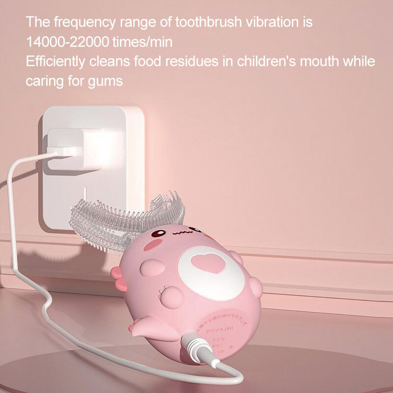 Cepillo de dientes eléctrico sónico en forma de U para niños, cepillo de silicona inteligente de 360 grados para blanquear los dientes, resistente al agua