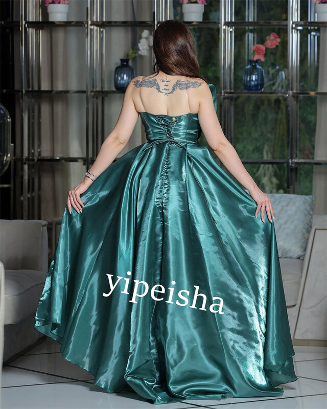 Satin Draped Pleat Beading Homecoming Ball Gown Strapless Bespoke Occasion Gown Long Dresses