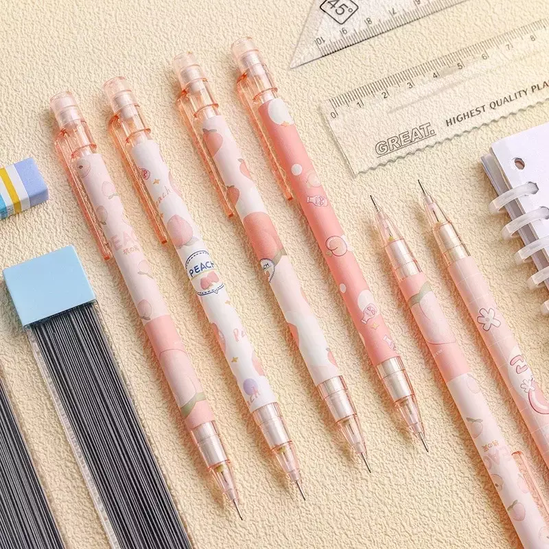 2Pcs 0.5mm Honey peach Cute Press Automatic Mechanical Pencil School Office Supplies Student Stationery Gift Refill