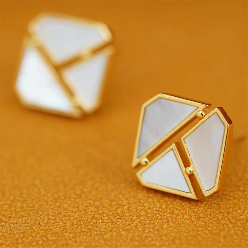 Minimalism Chic 925 Silver 18K Gold White Mother of Shell Square Earrings For Women Simple Geometric Samll Earring 2024 New Gift