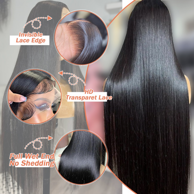 Peluca de cabello humano liso para mujer, postizo de encaje Frontal de 13x4, 30, 40 pulgadas, Hd, 13x6, 360 brasileño